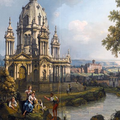 River Landscape with A Church by Bernardo Bellotto People Water Tree Animal Tile Mural Kitchen Bathroom Wall Backsplash Behind Stove Range Sink Splashback 2x2 6" Ceramic, Glossy