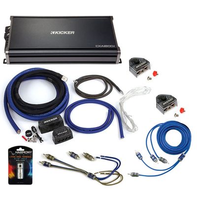 Kicker CXA1800.1 Car Audio Sub Amp with 1/0-Gauge Amp Wiring Kit 43CXA18001