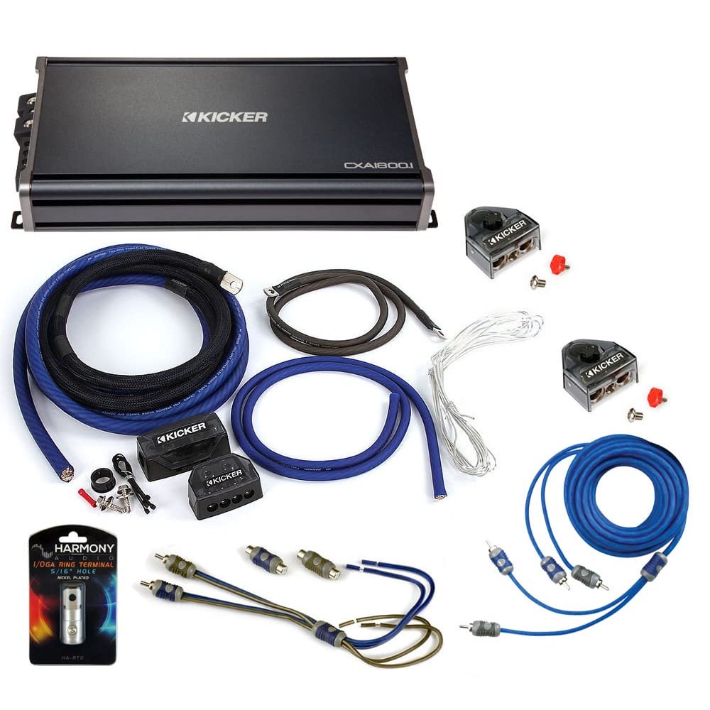 Kicker CXA1800.1 Car Audio Sub Amp with 1/0-Gauge Amp Wiring Kit 43CXA18001