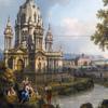 River Landscape with A Church by Bernardo Bellotto People Water Tree Animal Tile Mural Kitchen Bathroom Wall Backsplash Behind Stove Range Sink Splashback 3x3 4.25" Ceramic, Matte view 1
