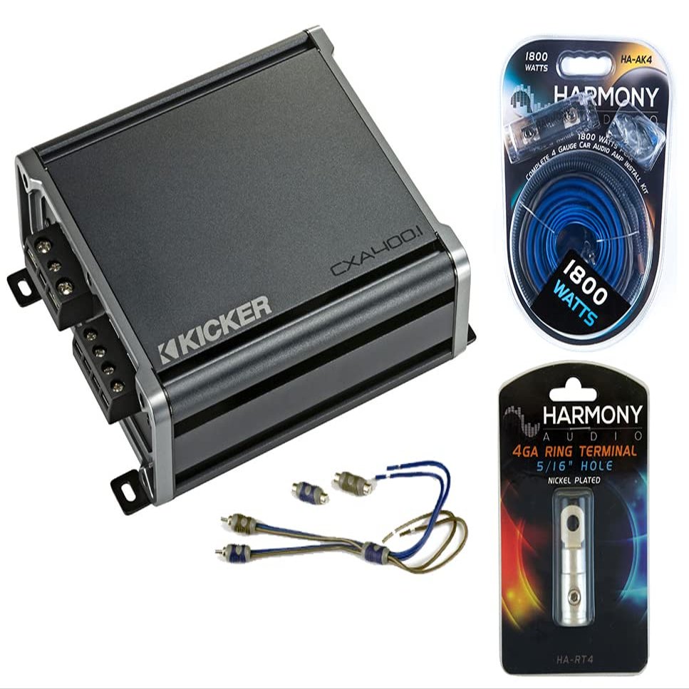 Kicker CXA400.1 Sub Amp with 46KISL RCA Adapter and 4-Gauge Install Kit