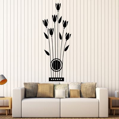 DesignToRefine Vinyl Wall Decal Flowers Tulips Musical Instrument Strings Stickers Large Decor (819ig) Grey