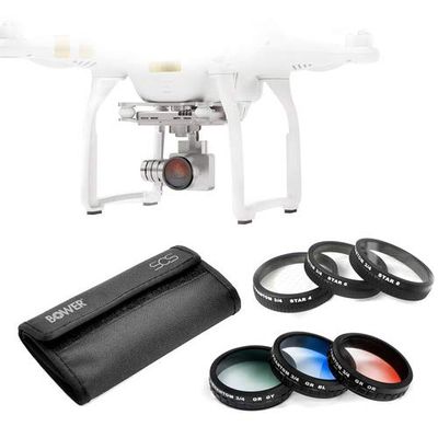 Bower 6 Piece Special Effects Filter Kit & Case for DJI Phantom 3 & 4 Drone Includes: Gradient Gray, Orange & Blue; Star 4, 6 & 8 Plus Lens Cap