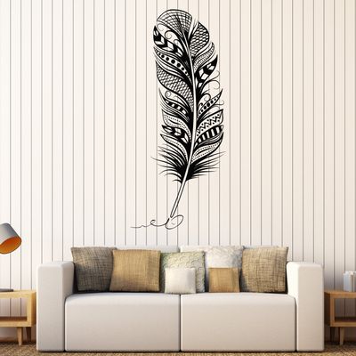 DesignToRefine Vinyl Wall Decal Feather Pen Writer Cabinet Design Stickers Large Decor (815ig) Gold Metallic