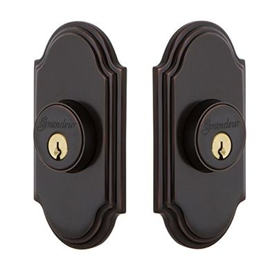 Grandeur 826037 Double Cylinder Deadbolt with Arc Plate in Timeless Bronze, 2.375 Keyed Alike
