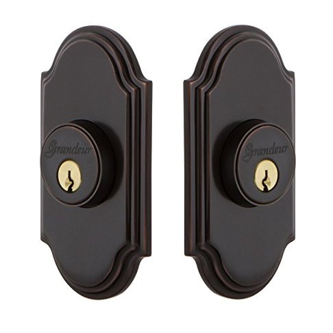 Grandeur 826037 Double Cylinder Deadbolt with Arc Plate in Timeless Bronze, 2.375 Keyed Alike