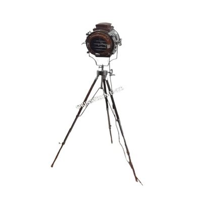 THOR INSTRUMENTS Industrial Style Vintage Movie Steel Chrome & Wood SPOT Light Floor Standing Chrome Tripod LAMP Rustic Vintage Home Decor Gifts