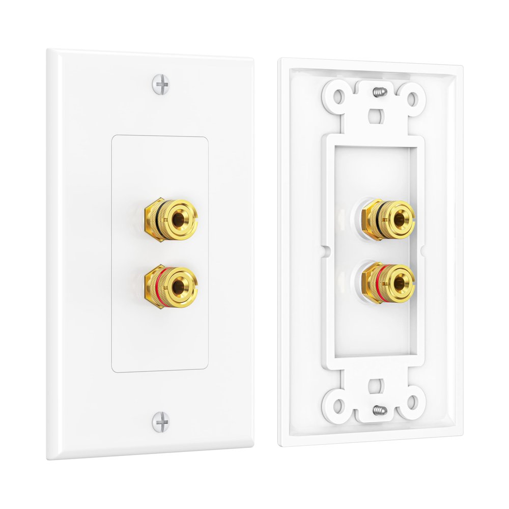 Cable Matters 2-Pack Speaker Wire Wall Plate, Gold Plated Speaker Wall Plate with Banana Plug Binding Post, White