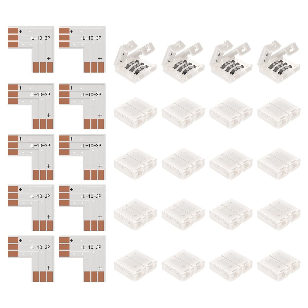 BTF-LIGHTING 10 Sets 3PIN 10mm 0.39in Width Right Angle L Shape Solderless Corner Connector for WS2811 WS2812B SK6812 LED Strip No Soldering Can't Support 144LEDs/m or ALTOVE LED Lights