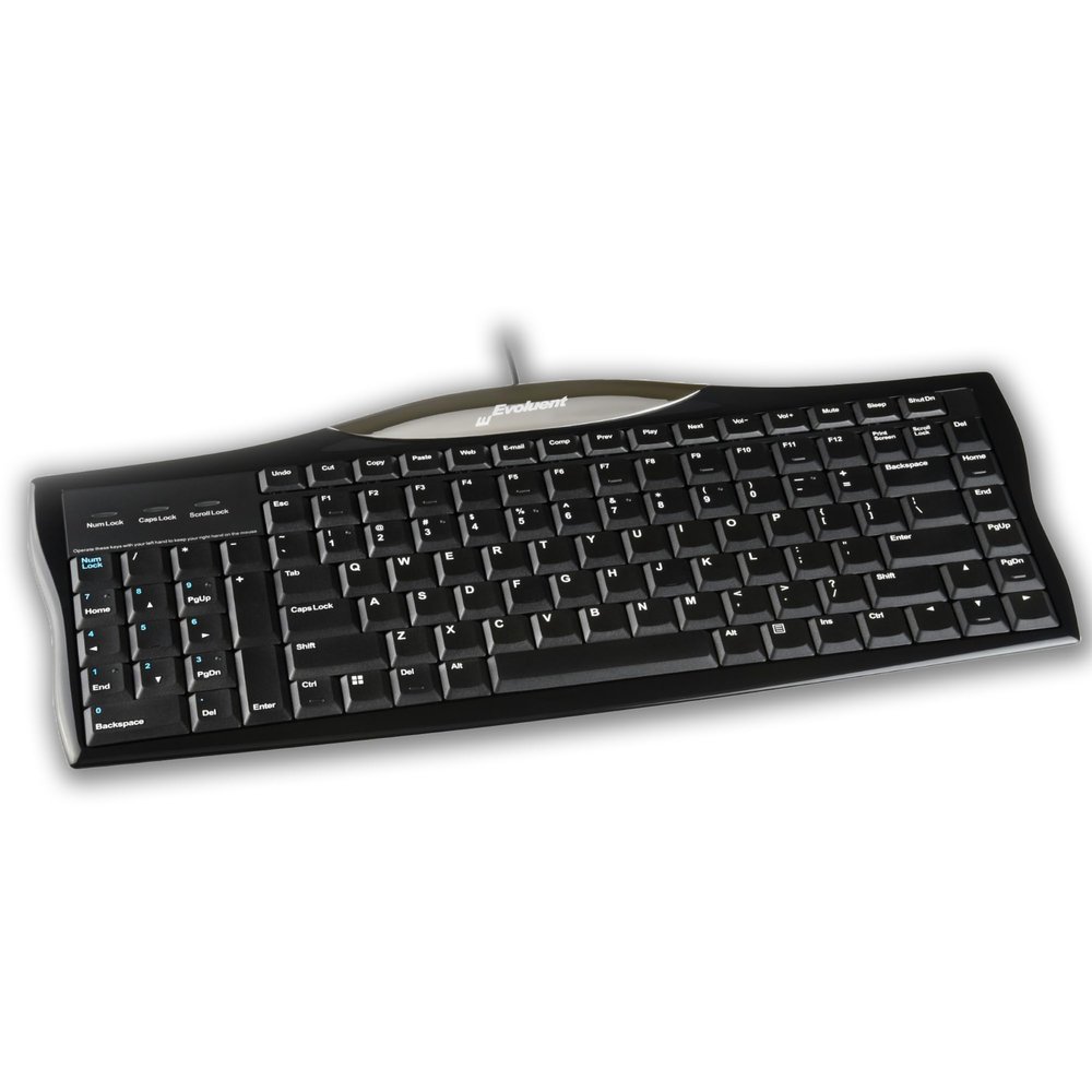 Evoluent R3K Reduced Reach Right-Hand Keyboard  Wired USB Compact with Numeric Pad, Ergonomic Computer Keyboards for Comfortable Typing, Black Full-Size PC Keyboard with One-Touch Shortcut Keys