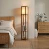 Brightech Maxwell - Modern Shelf Floor Lamp with Lamp Shade & Warm White LED Bulb, Corner Display Floor Lamp with Shelves for Living Room, Bedroom, Nightstand Office, Home Decor Storage - Havana Brown view 2