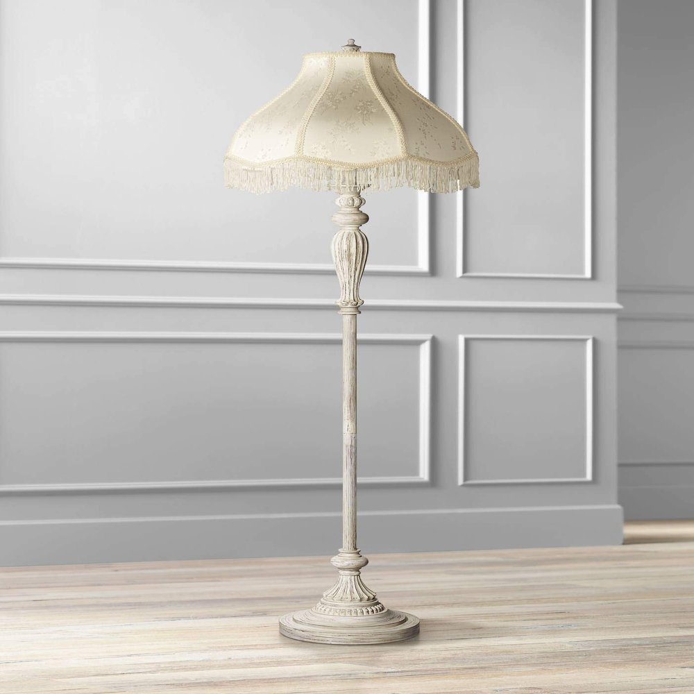 Regency Hill 60" Tall Scallop Shade Antique White Traditional Floor Lamp