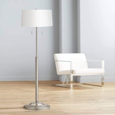 Abba 66" High White Shade Twin Pull Chain Floor Lamp Living Room