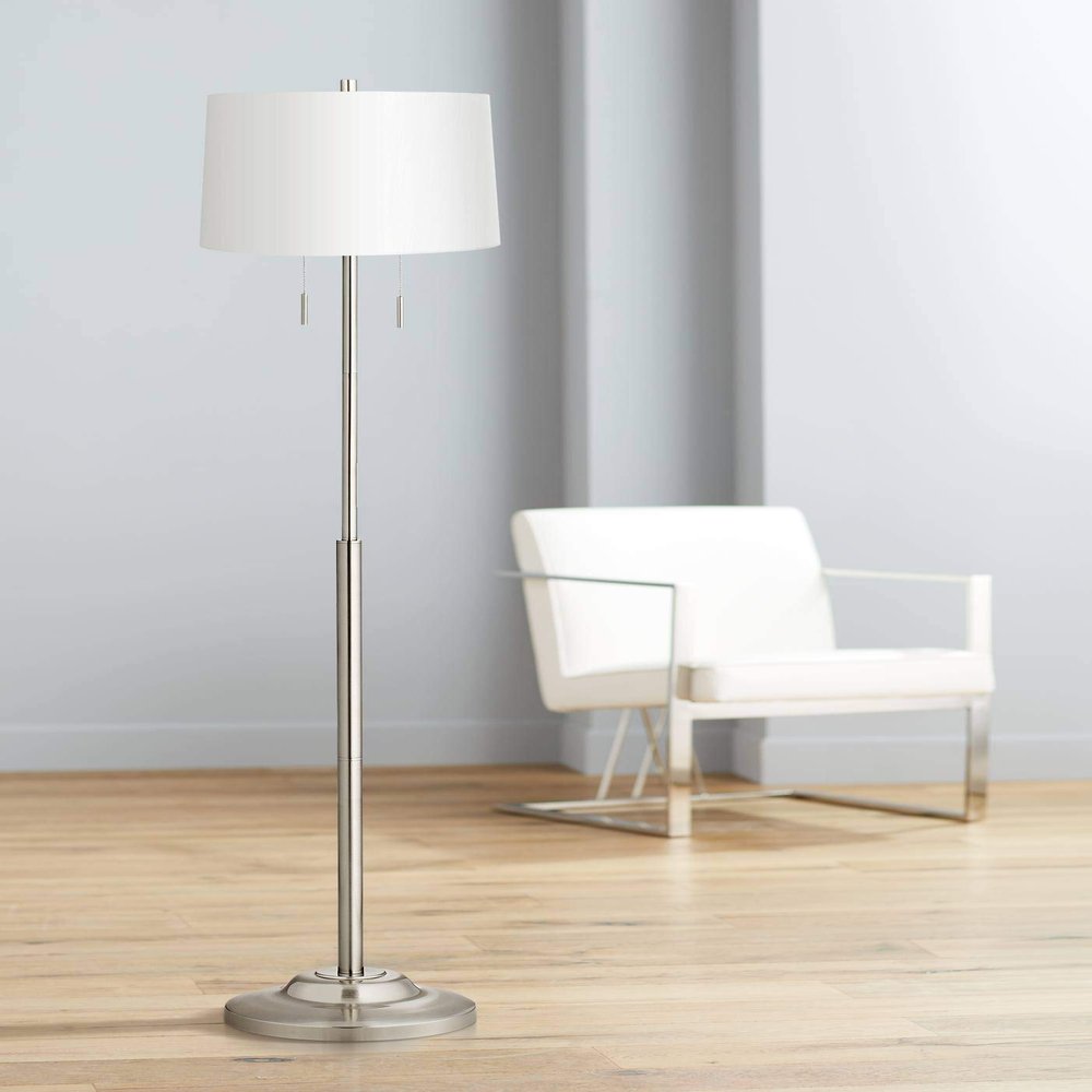 Abba 66" High White Shade Twin Pull Chain Floor Lamp Living Room