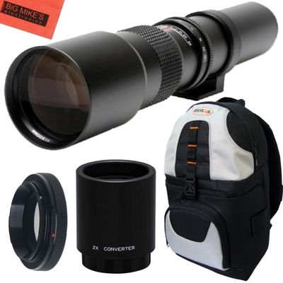 High-Power 500mm/1000mm f/8 Manual Telephoto Lens + Deluxe SLR Backpack for Nikon D300, D500, D600, D610, D700, D750, D800, D810, D850, D3200, D3400, D5300, D5500, D5600, D7000, D7100, D7200, D7500