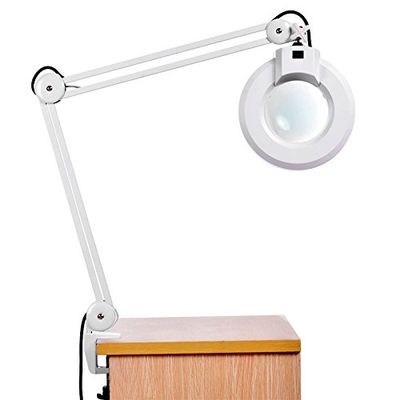 LED Desk Lamp - BANGWEIER 8X Magnifying Desk Table Clamp Lamp Mount Magnifier Light Glass Lens Adjustable LED Lighting