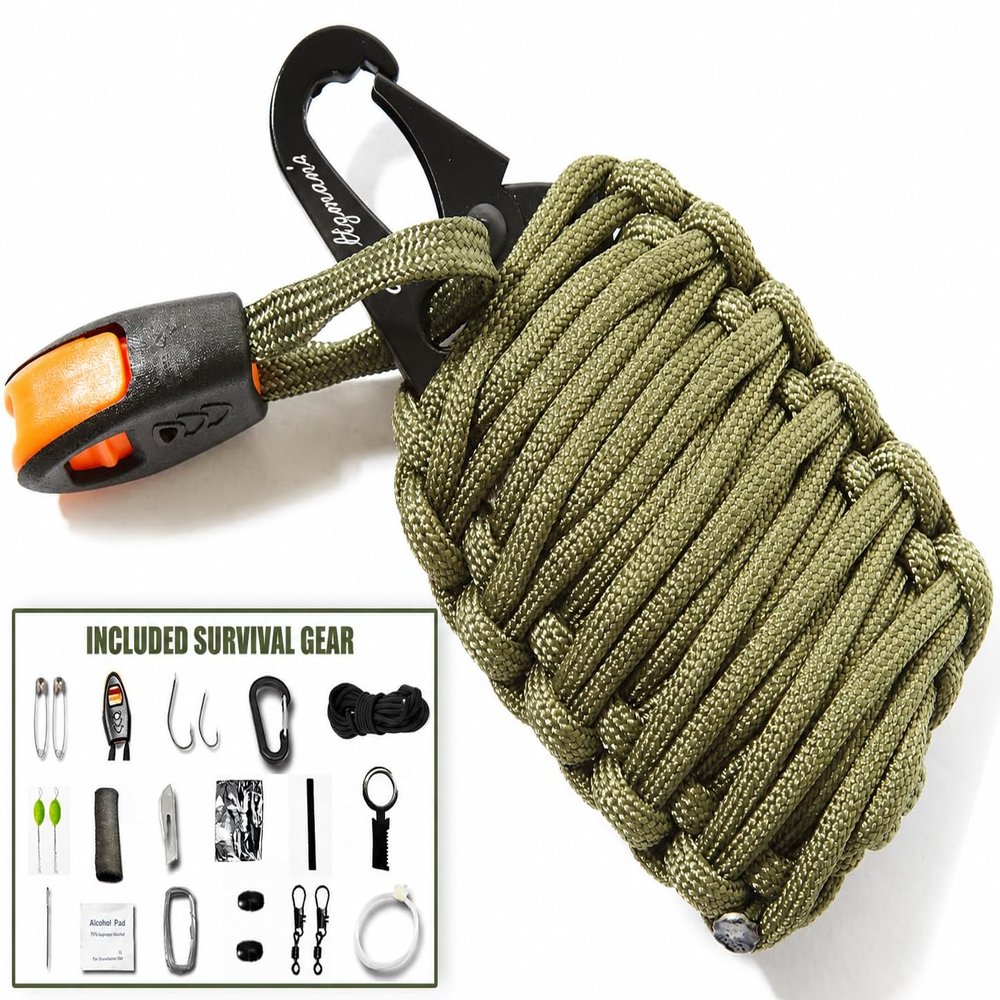 Holtzmans Survival Kit Gorilla Egg : 550 Paracord Grenade Emergency Kit - Your Survival Pack Has an Upgraded Military Grade Carabiner Snap Hook is Stuffed with 18 Tools