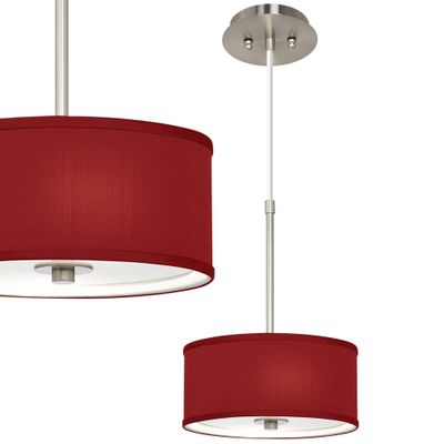 10 1/4" Wide Textured Faux Silk Red Mini 2-Light Pendant Light Fixture