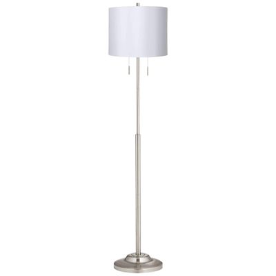 360 Lighting Abba Modern Industrial Style Floor Lamp Standing 66" Tall Sleek Brushed Nickel Silver Thin Metal Column White Hardback Drum Shade for Living Room Reading House Family Bedroom