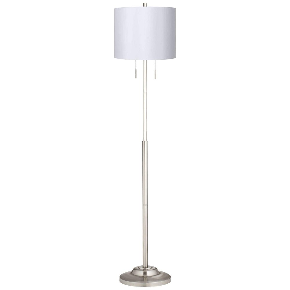 360 Lighting Abba Modern Industrial Style Floor Lamp Standing 66" Tall Sleek Brushed Nickel Silver Thin Metal Column White Hardback Drum Shade for Living Room Reading House Family Bedroom