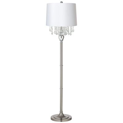 62 1/2" Tall Crystals White Shade Brushed Nickel Floor Lamp