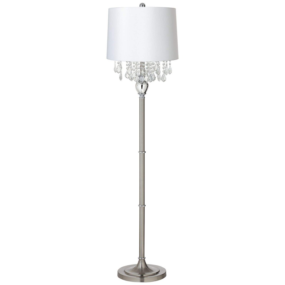 62 1/2" Tall Crystals White Shade Brushed Nickel Floor Lamp