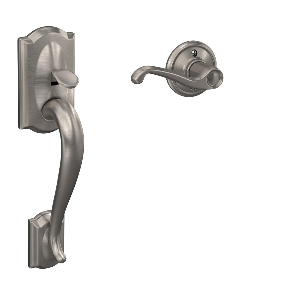 Schlage FE285 CAM 619 FLA RH Camelot Front Entry Handleset with Right-Handed Flair Lever, Lower Half Grip, Satin Nickel