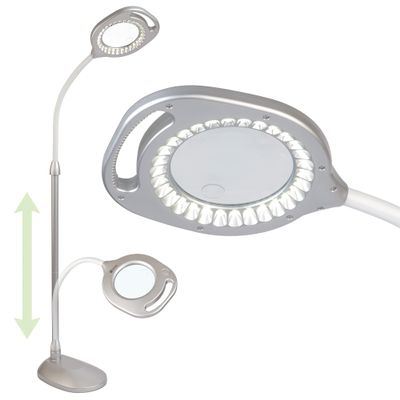 OttLite 43828C 2-in-1 LED Mag Floor and Table Lamps, 4.69" x 15.38" x 17.38", Silver