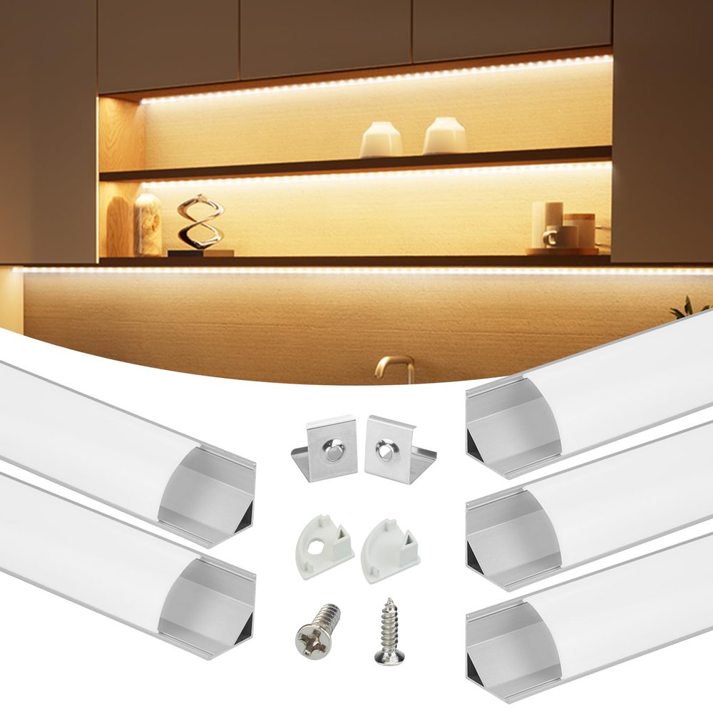 Muzata 5Pack 3.3FT Silver V-Shape Corner LED Channel Milky Cover V1SW WW