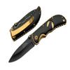 Rite Edge 3.5" Wolf Folding Knife with Black Stainless Steel Blade, Gold Pocket Clip, and Laser-Cut Wolf Design Handle view 1