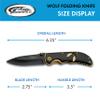 Rite Edge 3.5" Wolf Folding Knife with Black Stainless Steel Blade, Gold Pocket Clip, and Laser-Cut Wolf Design Handle view 3