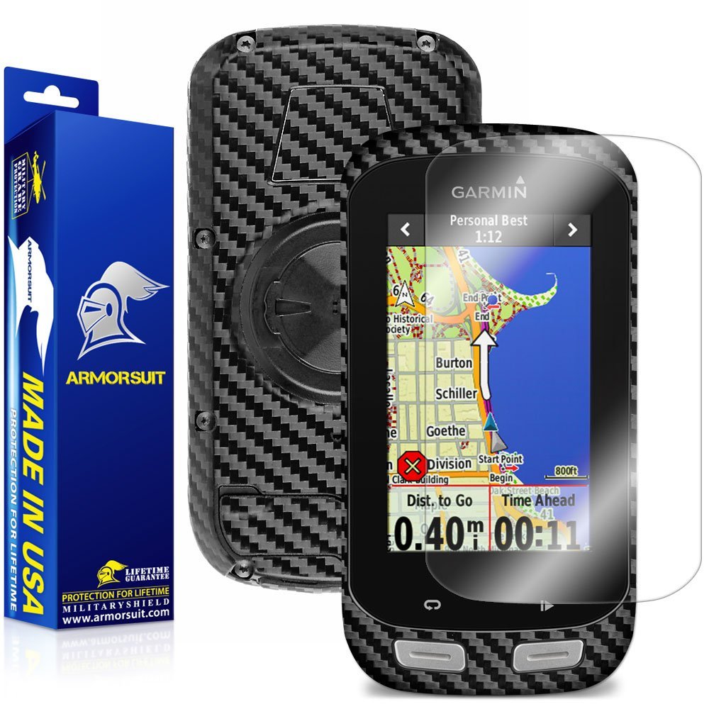 ArmorSuit MilitaryShield Black Carbon Fiber Skin Wrap Film + HD Clear Screen Protector Compatible with Garmin Edge 1000 - Film