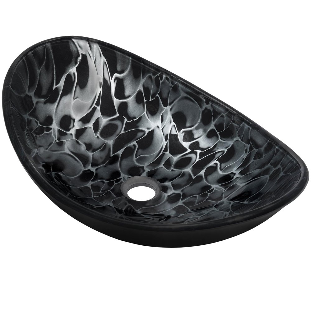 Hand Painted Black and Silver Oval Glass Sink NOHP-G012-8031