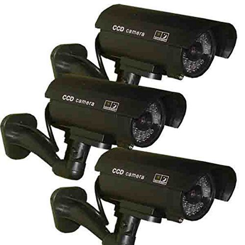 JYtrend Outdoor Dummy Fake Security Camera with Led Blinking Light (3 Pack, Black)