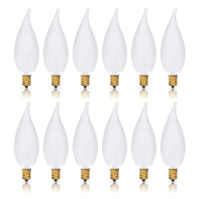 Simba Lighting Candelabra Flame Tip Frosted CA10 25W E12 Base 120V, 12 Pack