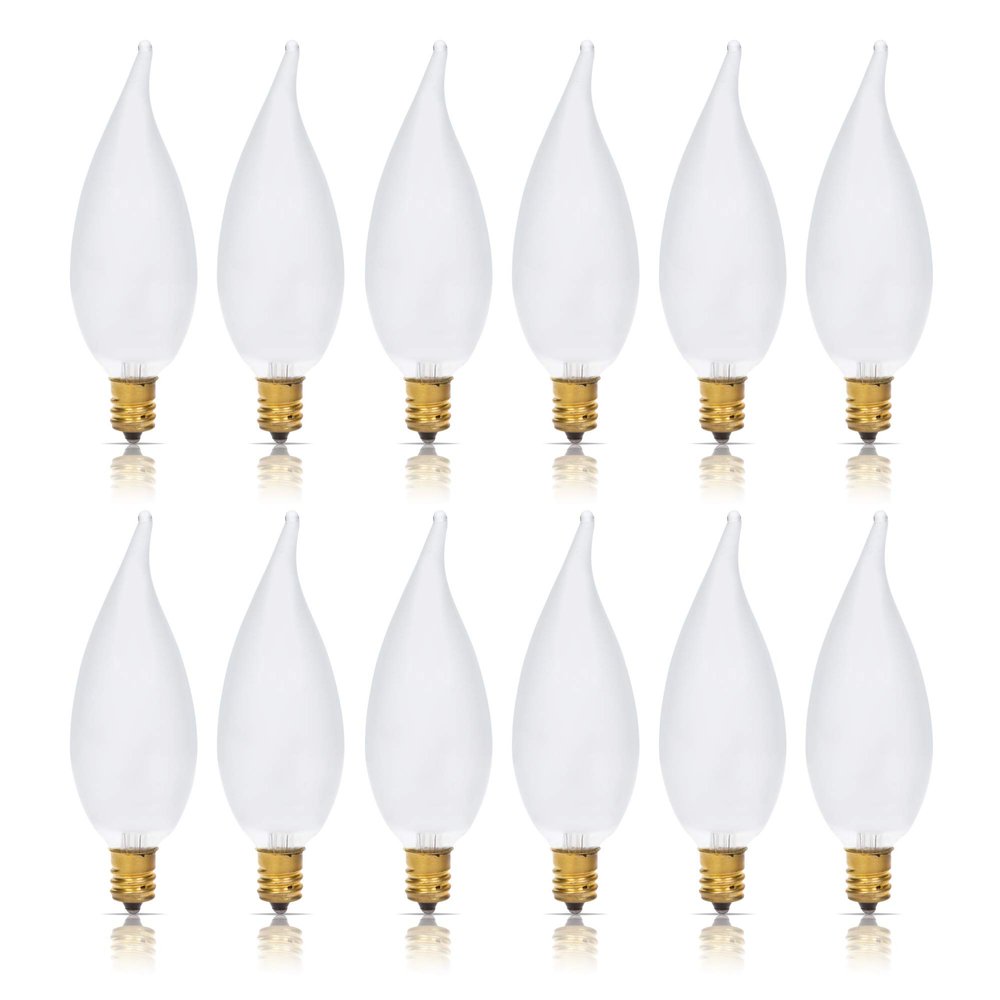 Simba Lighting Candelabra Flame Tip Frosted CA10 25W E12 Base 120V, 12 Pack