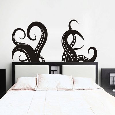 DigTour WallArt Octopus Tentacles Wall Decal Sprut Kraken Wall Sticker Ocean Sea Animal Wall Graphic Vinyl Home Art Decor Black