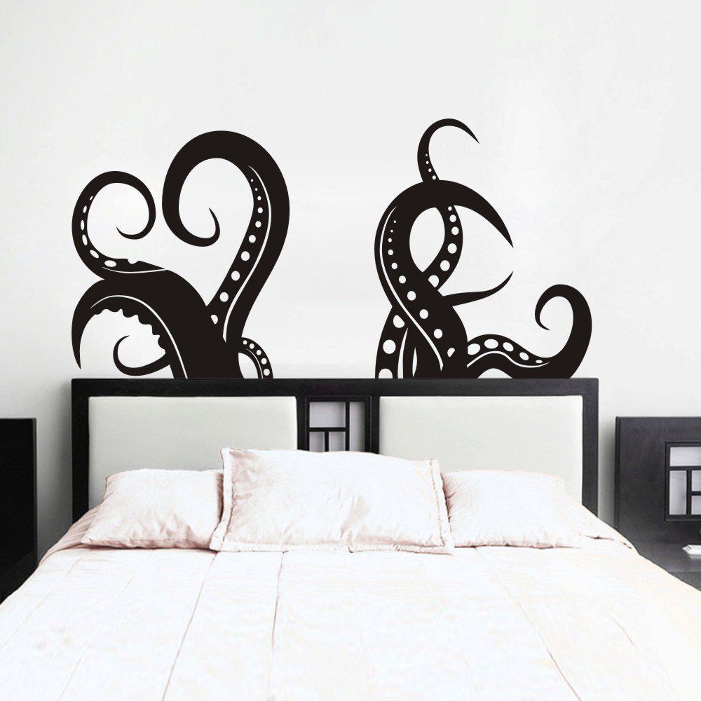 DigTour WallArt Octopus Tentacles Wall Decal Sprut Kraken Wall Sticker Ocean Sea Animal Wall Graphic Vinyl Home Art Decor Black
