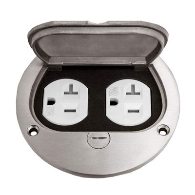 Enerlites 975502-S 4'' Hinged Floor Box Cover Flange, 20A Duplex Tamper-Weather Resistant Receptacle, Nickel Plated Brass