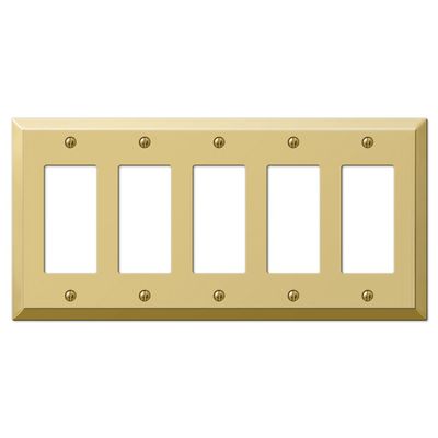 Amerelle Century Quintuple Rocker Steel Wallplate in Polished Brass