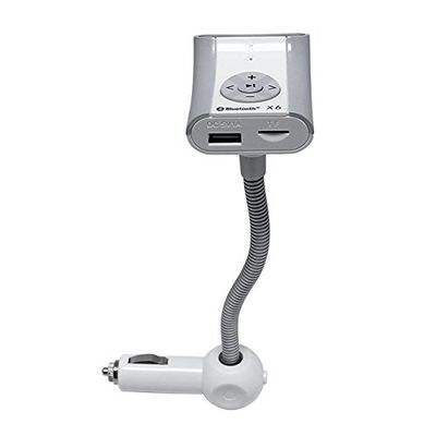 MaximalPower Replacement Hands-Free FM Transmitter Radio for Car MP3 USB Bluetooth Smartphones Android iPhone - White Silver