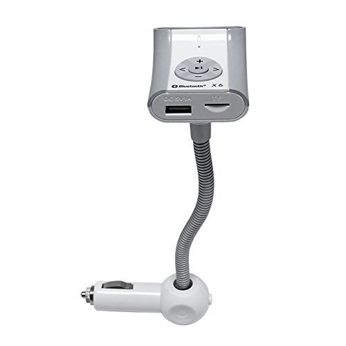 MaximalPower Replacement Hands-Free FM Transmitter Radio for Car MP3 USB Bluetooth Smartphones Android iPhone - White Silver