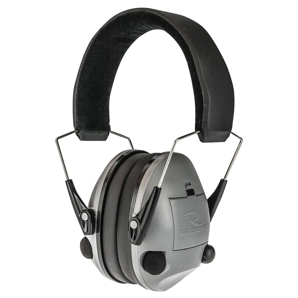 Radians Transverse Electronic Earmuff, Black Frame/Silver Finish