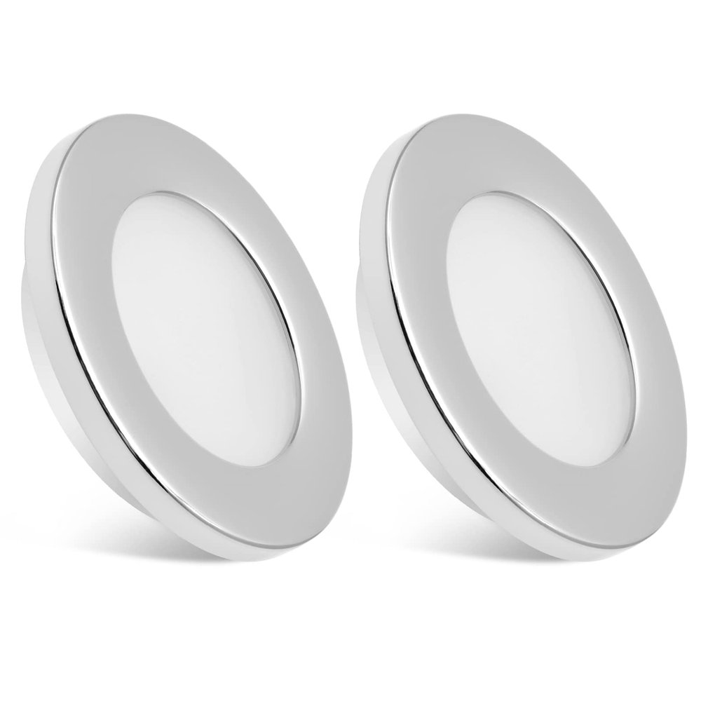 Dream lighting RV LED Recessed Ceiling Lights 12V Trailer Boat Interior Downlight Warm White Lighting 3W 2.75inch Chrome Shell Pack of 2