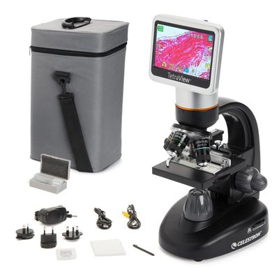 Celestron  TetraView LCD Digital Microscope  4.3" Screen  5MP Camera  40x1600x Magnification  Rotating Head  SD Card Included TV Output  Ideal for Slides, Labs, Classrooms, Biology, Education