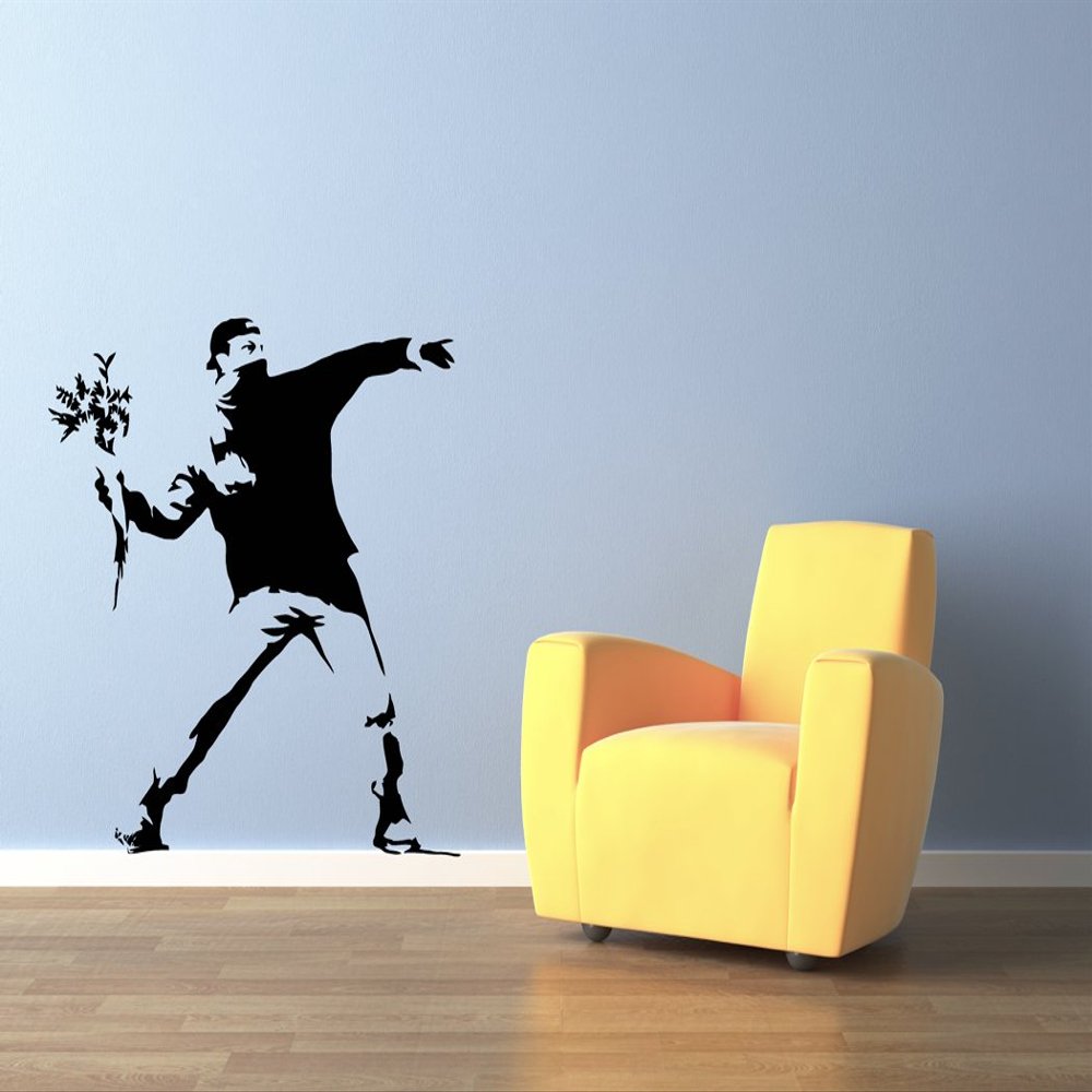 Banksy Flower Thrower Bomber Street Graffiti Art Wall Decal - 19" x 19"