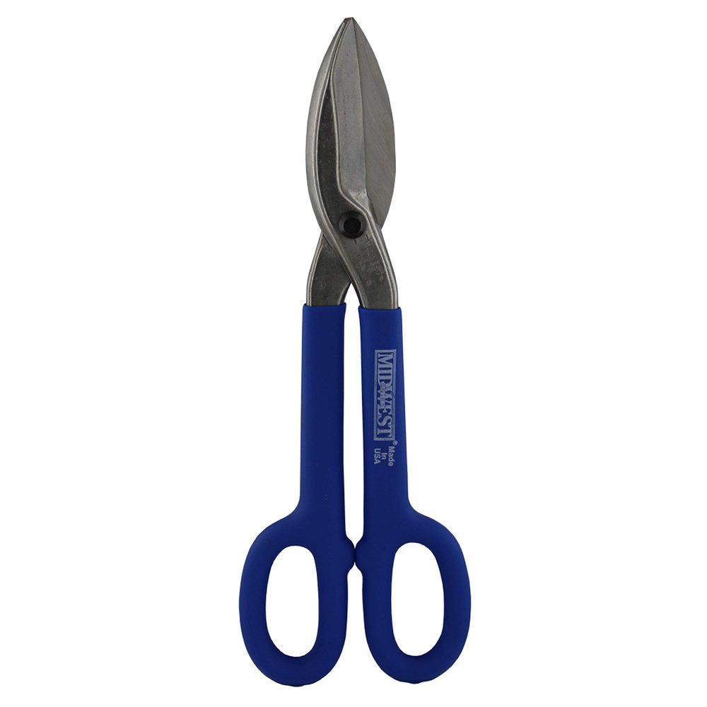 MIDWEST Tinner Snip - 12-Inch Straight/Wide Curved Metal Cutter with Forged Blades & Kush'n-Kote Grips - MWT-127S