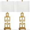 SAFAVIEH Lighting Collection  Greek Key Table Lamp Set of 2  Antique Gold Metal Base with White Fabric Shade, LED Bulbs Included, 29-Inch Bedroom Living Room Desk Lamps (LIT4305A-SET2) view 1