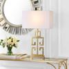 SAFAVIEH Lighting Collection  Greek Key Table Lamp Set of 2  Antique Gold Metal Base with White Fabric Shade, LED Bulbs Included, 29-Inch Bedroom Living Room Desk Lamps (LIT4305A-SET2) view 3