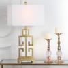SAFAVIEH Lighting Collection  Greek Key Table Lamp Set of 2  Antique Gold Metal Base with White Fabric Shade, LED Bulbs Included, 29-Inch Bedroom Living Room Desk Lamps (LIT4305A-SET2) view 4